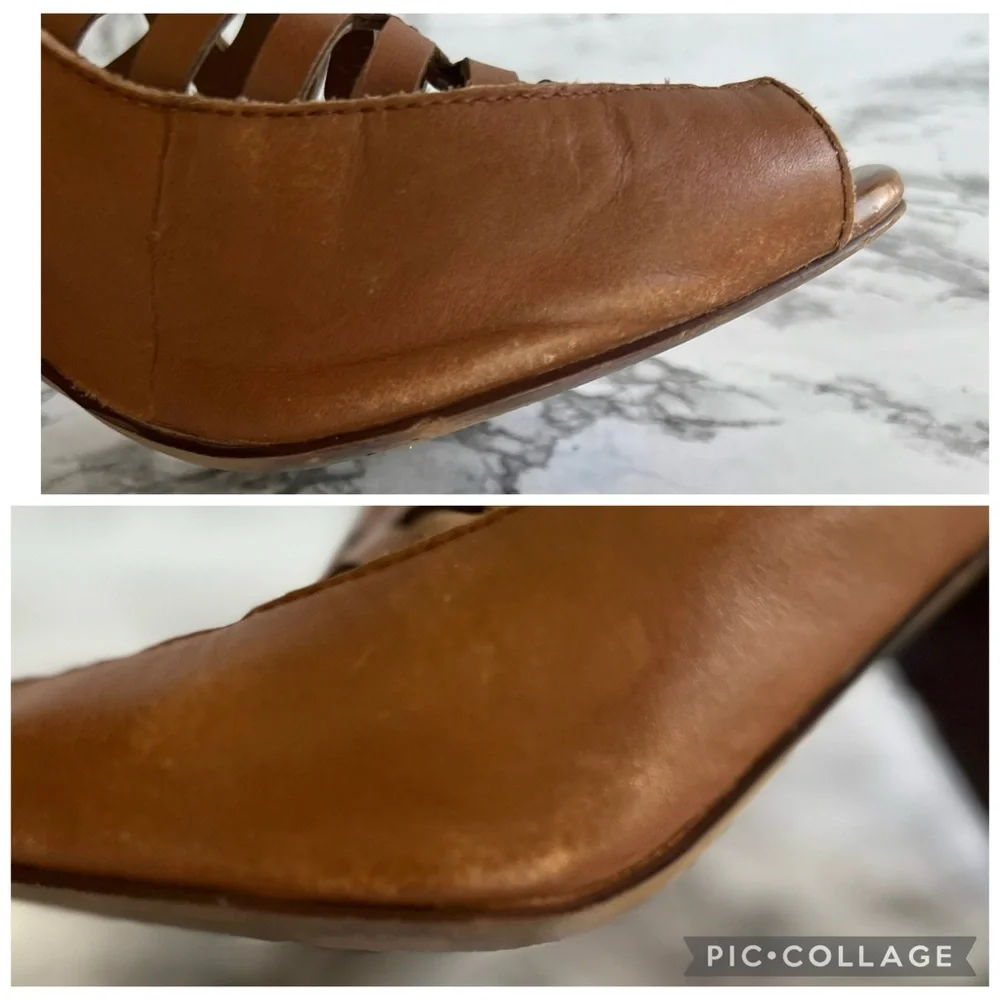 Audrey Brooks Kansan Booties Cognac Brown Laser Cut Peep Toe Gladiator 10
